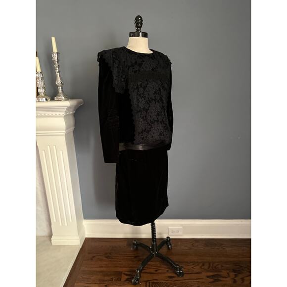 Scott McClintock Black Velvet Dress Edwardian ShabbyChic Retro 20s Gunne Sax - Picture 3 of 11